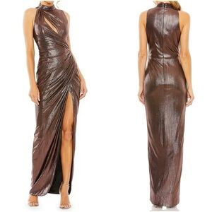 Mac Duggal Sleeveless High Neck Cutout Gown in Mocha Women’s Size 0